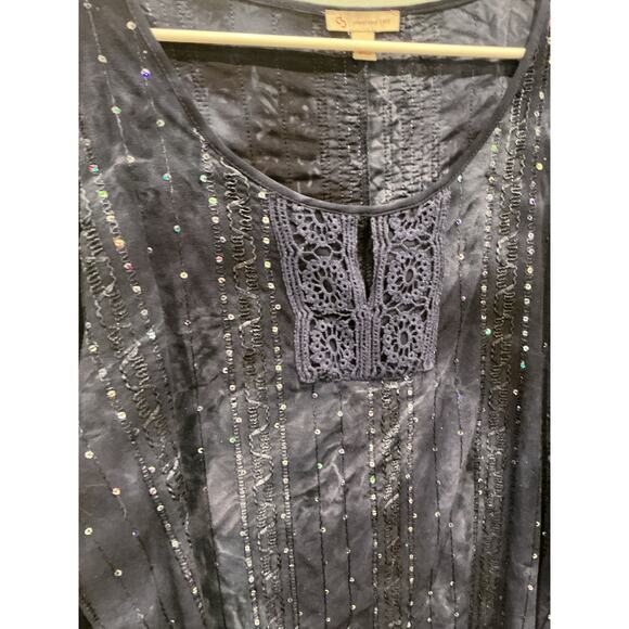 Vintage Womens Fairy Shirt Plus Size 3X Blue Sequin Embroidered Crochet Boho Y2K - Picture 2 of 8